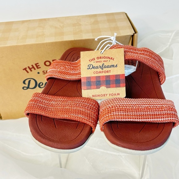 Dearfoams Womens Low Foam Double Band Sandal Size 8 Terracotta - Picture 2 of 8